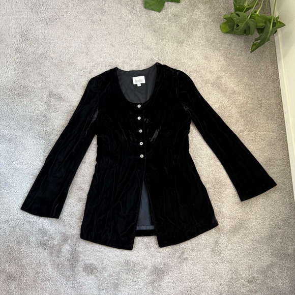 VINTAGE 90S Y2K WIDE SLEEVE VELVET HALF BUTTON DOWN JACKET - Picture 2 of 7